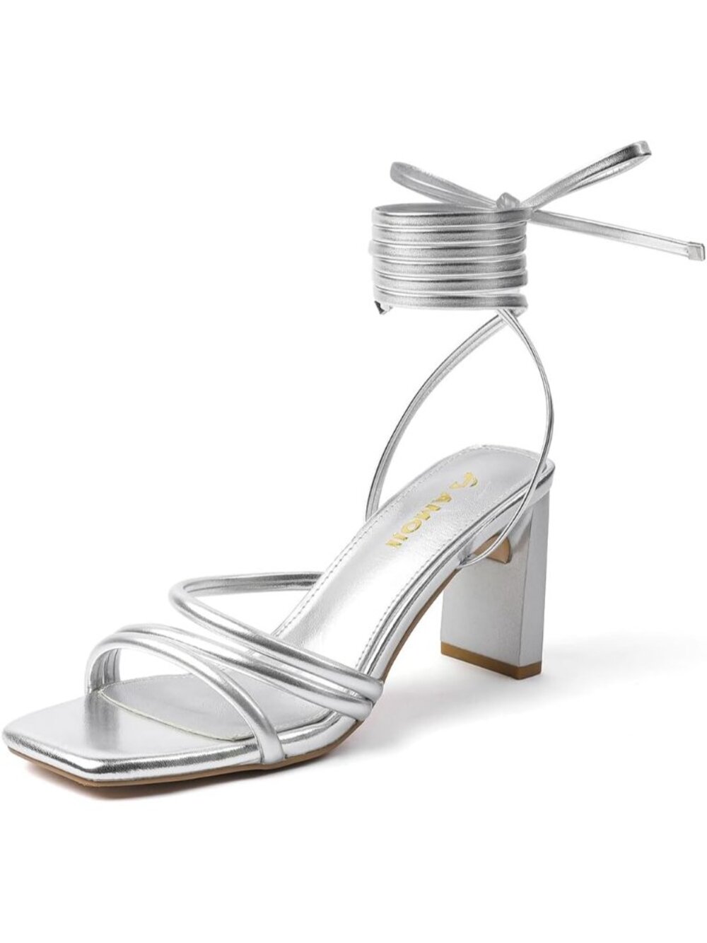 Women's Silver 3 Inches Strappy Heels Lady Strap Up Heeled Sandal Party Shoes